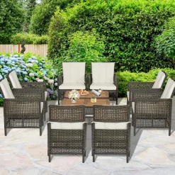 Tangkula Patio Furniture Set with 2-Tier Coffee Table