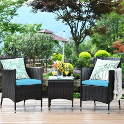 Tangkula Patio Furniture Set 3 Piece, Outdoor Wicker Rattan Conversation Set