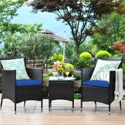 Tangkula Patio Furniture Set 3 Piece, Outdoor Wicker Rattan Conversation Set