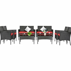 Tangkula Patio Furniture Set, Outdoor Wicker Conversation Set with Tempered Glass Coffee Table