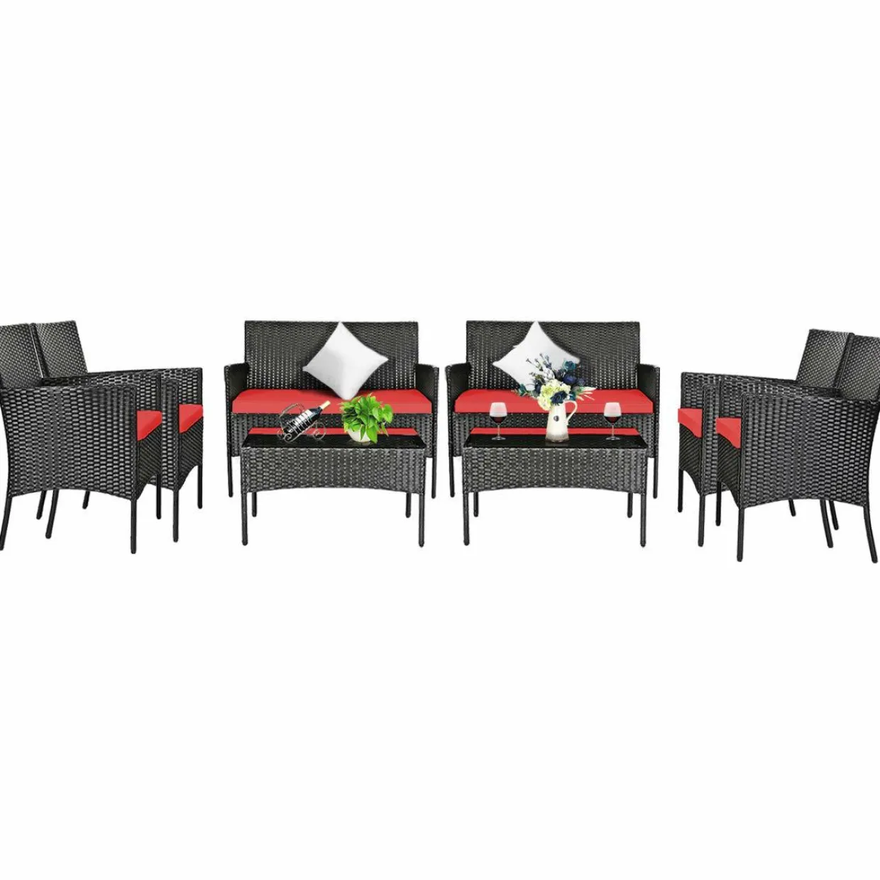 Tangkula Patio Furniture Set, Outdoor Wicker Conversation Set with Tempered Glass Coffee Table