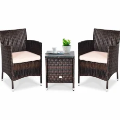 Tangkula Patio Furniture Set 3 Piece, Outdoor Wicker Rattan Conversation Set