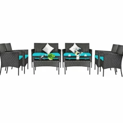 Tangkula Patio Furniture Set, Outdoor Wicker Conversation Set with Tempered Glass Coffee Table