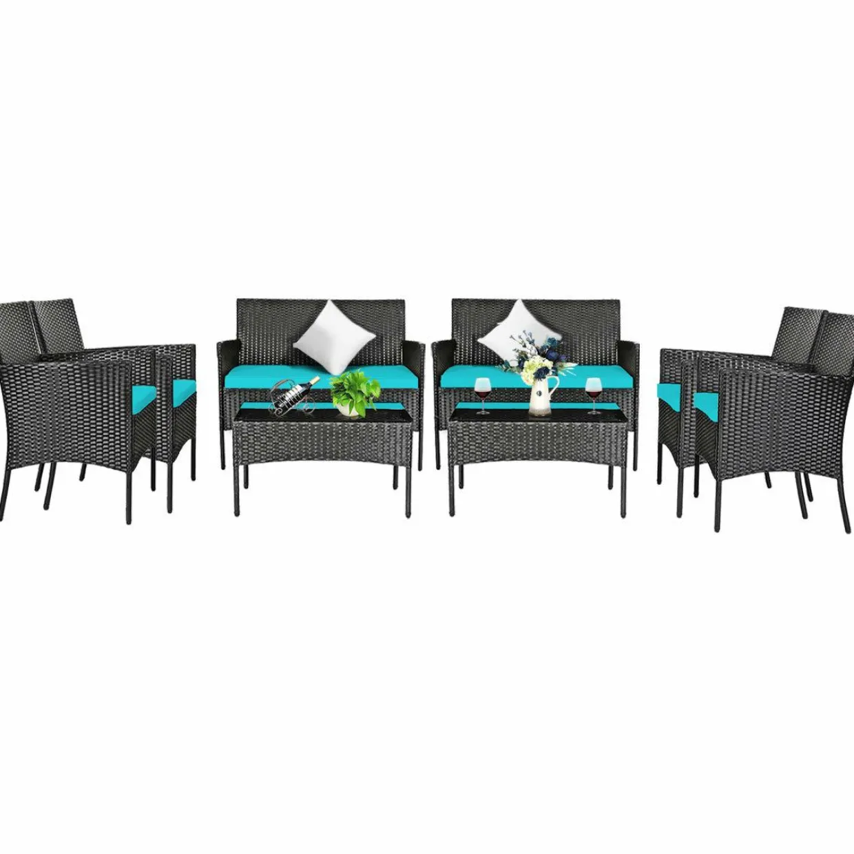 Tangkula Patio Furniture Set, Outdoor Wicker Conversation Set with Tempered Glass Coffee Table