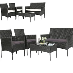 Tangkula Patio Furniture Set, Outdoor Wicker Conversation Set with Tempered Glass Coffee Table