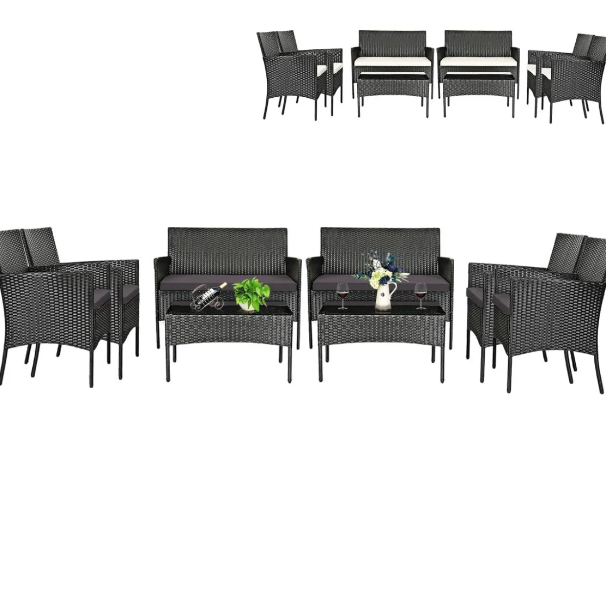 Tangkula Patio Furniture Set, Outdoor Wicker Conversation Set with Tempered Glass Coffee Table