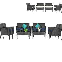 Tangkula Patio Furniture Set, Outdoor Wicker Conversation Set with Tempered Glass Coffee Table