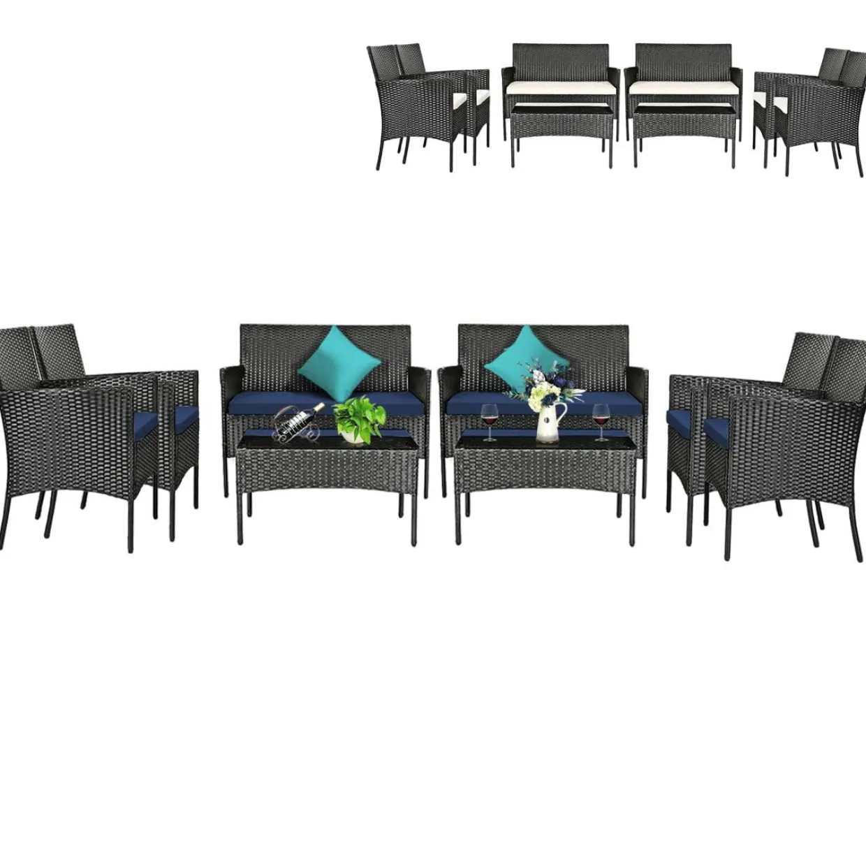 Tangkula Patio Furniture Set, Outdoor Wicker Conversation Set with Tempered Glass Coffee Table