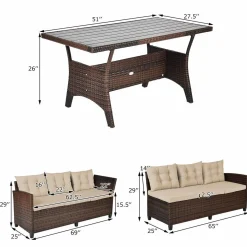 Tangkula Patio Furniture Set, 3 Pieces Outdoor Conversation Set with 6 Cushioned Seat & Coffee Table