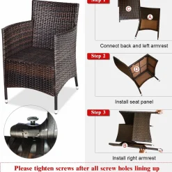 Tangkula Patio Furniture Set 3 Piece, Outdoor Wicker Rattan Conversation Set