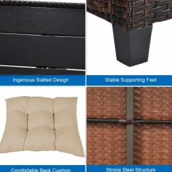 Tangkula Patio Furniture Set, 3 Pieces Outdoor Conversation Set with 6 Cushioned Seat & Coffee Table