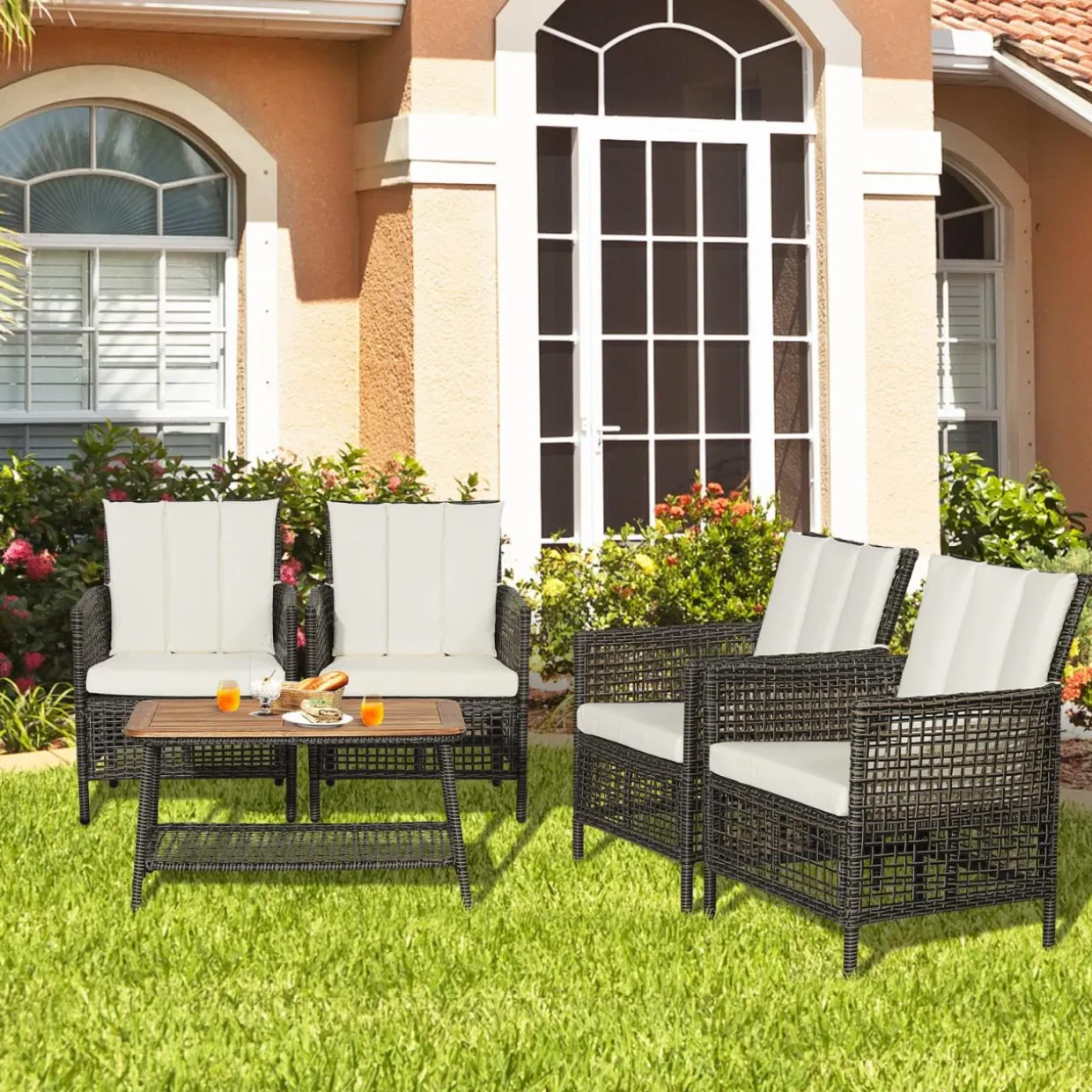 Tangkula Patio Furniture Set with 2-Tier Coffee Table