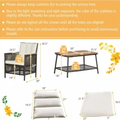 Tangkula Patio Furniture Set with 2-Tier Coffee Table