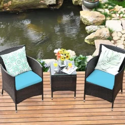 Tangkula Patio Furniture Set 3 Piece, Outdoor Wicker Rattan Conversation Set