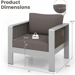 Tangkula Patio Furniture Aluminum Armchair, Outdoor Single Sofa with Thick Back & Seat Cushion