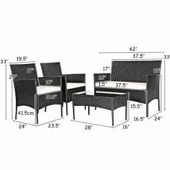 Tangkula Patio Furniture Set, Outdoor Wicker Conversation Set with Tempered Glass Coffee Table