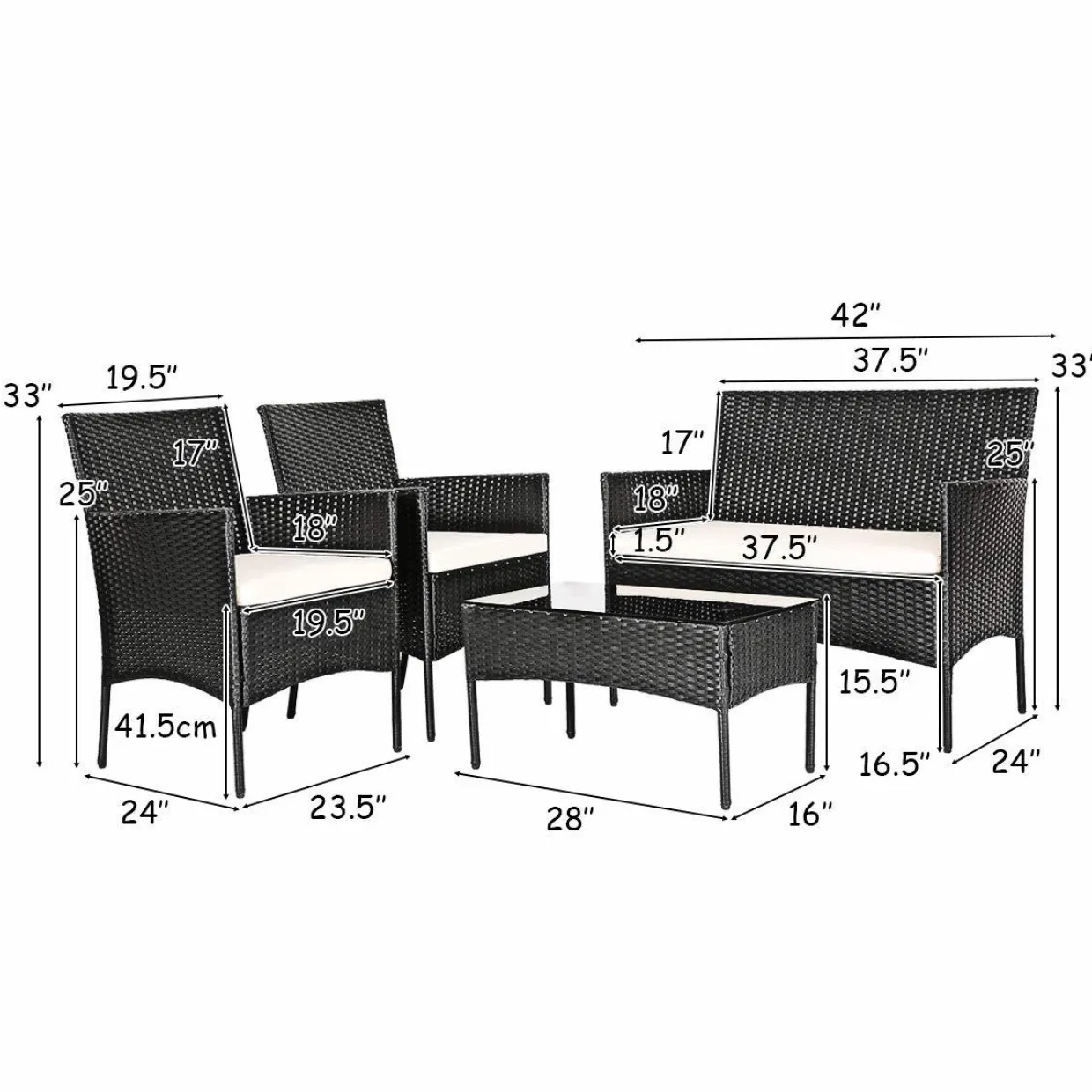 Tangkula Patio Furniture Set, Outdoor Wicker Conversation Set with Tempered Glass Coffee Table