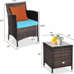 Tangkula Patio Furniture Set 3 Piece, Outdoor Wicker Rattan Conversation Set