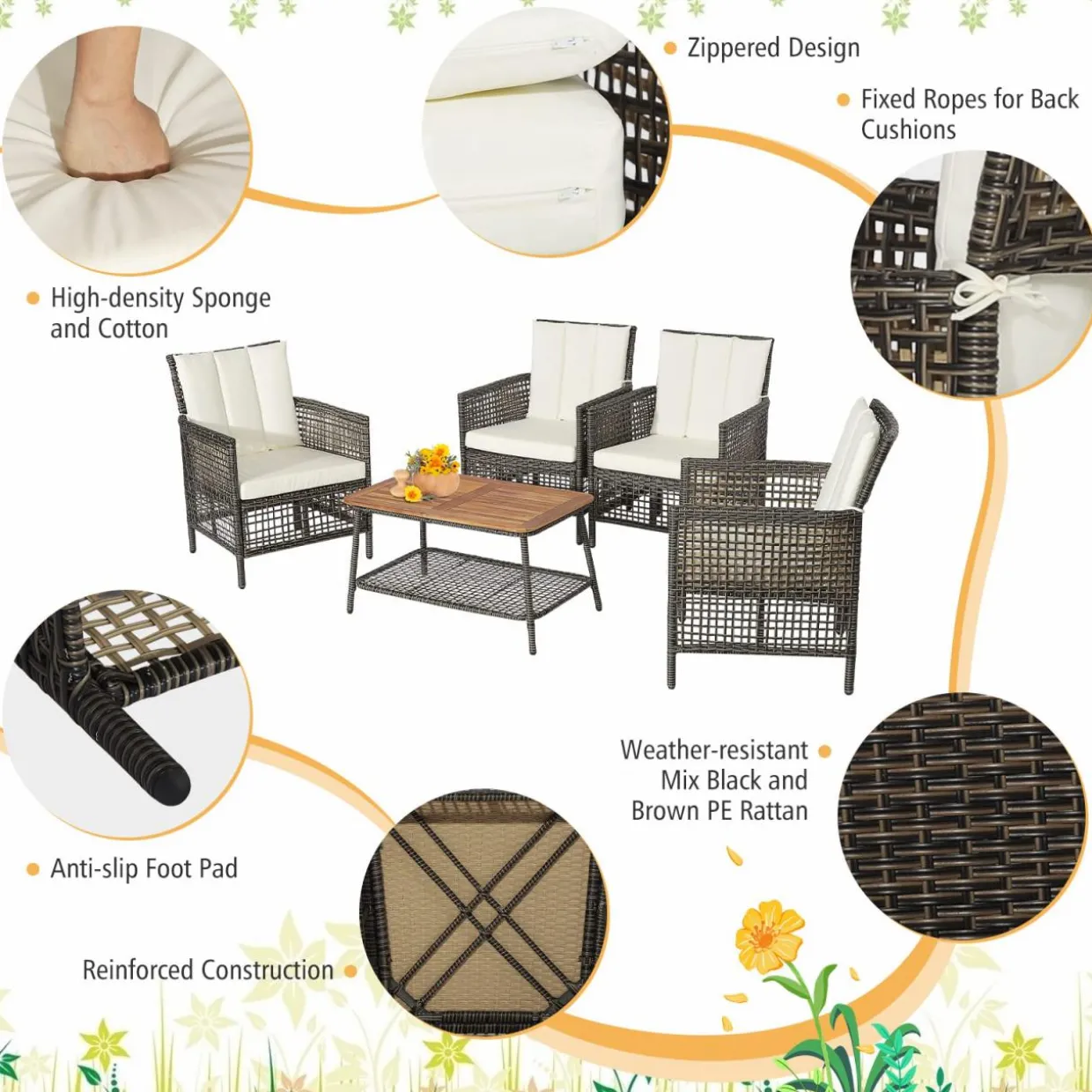 Tangkula Patio Furniture Set with 2-Tier Coffee Table