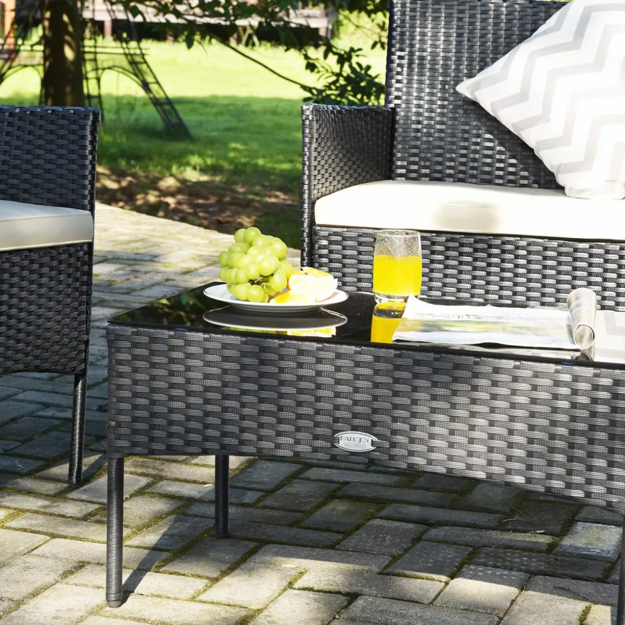 Tangkula Patio Furniture Set, Outdoor Wicker Conversation Set with Tempered Glass Coffee Table