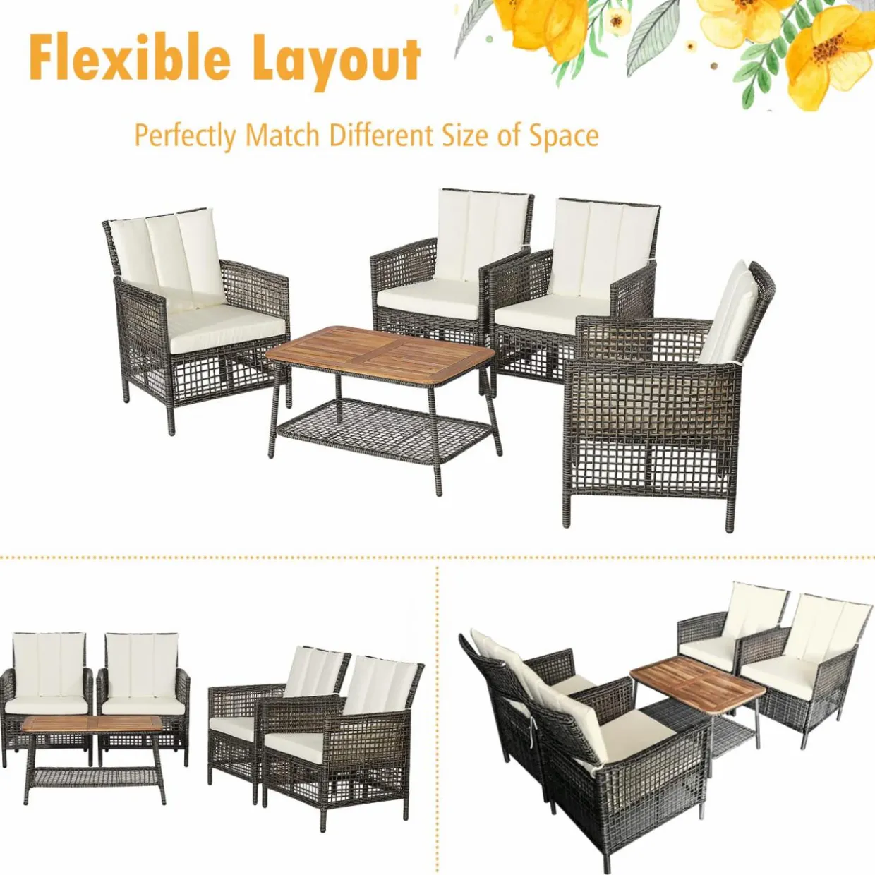 Tangkula Patio Furniture Set with 2-Tier Coffee Table