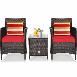 Tangkula Patio Furniture Set 3 Piece, Outdoor Wicker Rattan Conversation Set