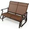 Tangkula Patio Glider Bench, 2-Person Outdoor Rocking Bench with High Back & Curved Armrests(Brown)