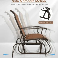 Tangkula Patio Glider Bench, 2-Person Outdoor Rocking Bench with High Back & Curved Armrests(Brown)