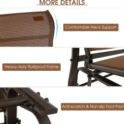 Tangkula Patio Glider Bench, 2-Person Outdoor Rocking Bench with High Back & Curved Armrests(Brown)