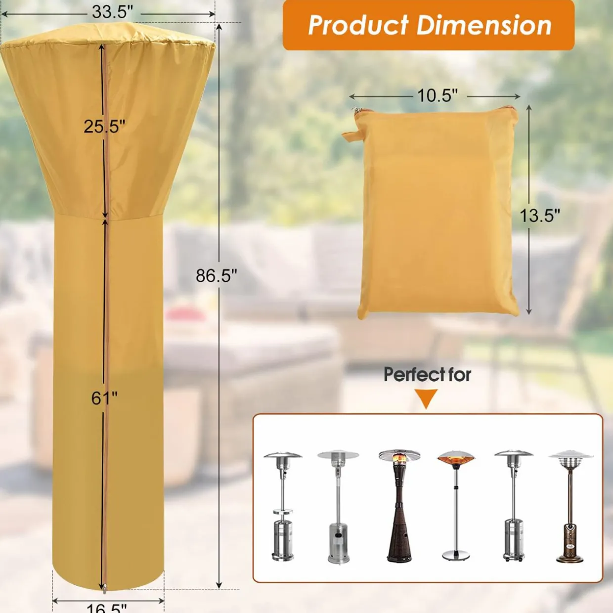 Tangkula Patio Heater Cover, Outdoor Patio Heater Cover with Zipper and Storage Bag