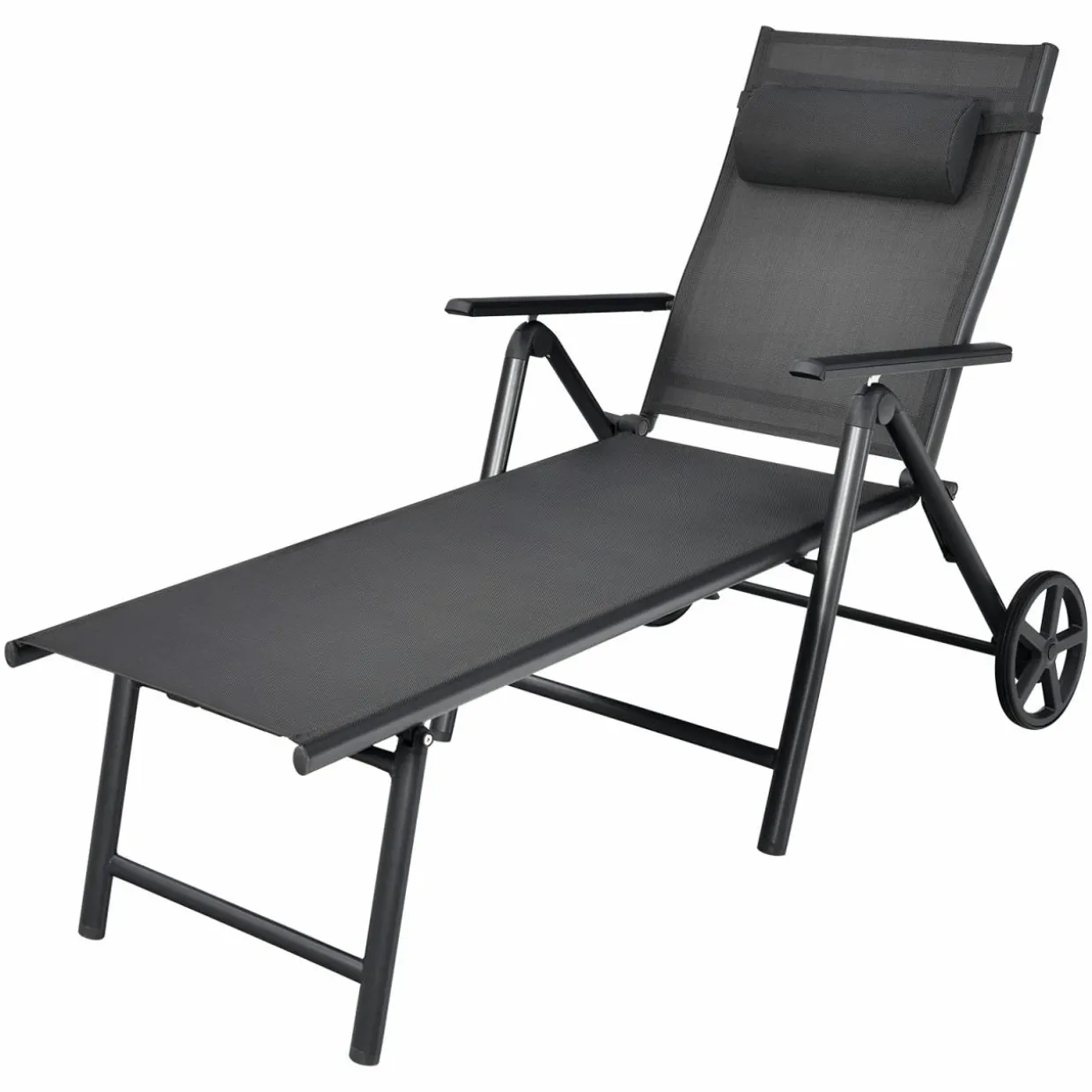 Tangkula Patio Lounge Chair w/Wheels, Outdoor Folding Chaise Lounger w/7 Adjustable Backrest Positions