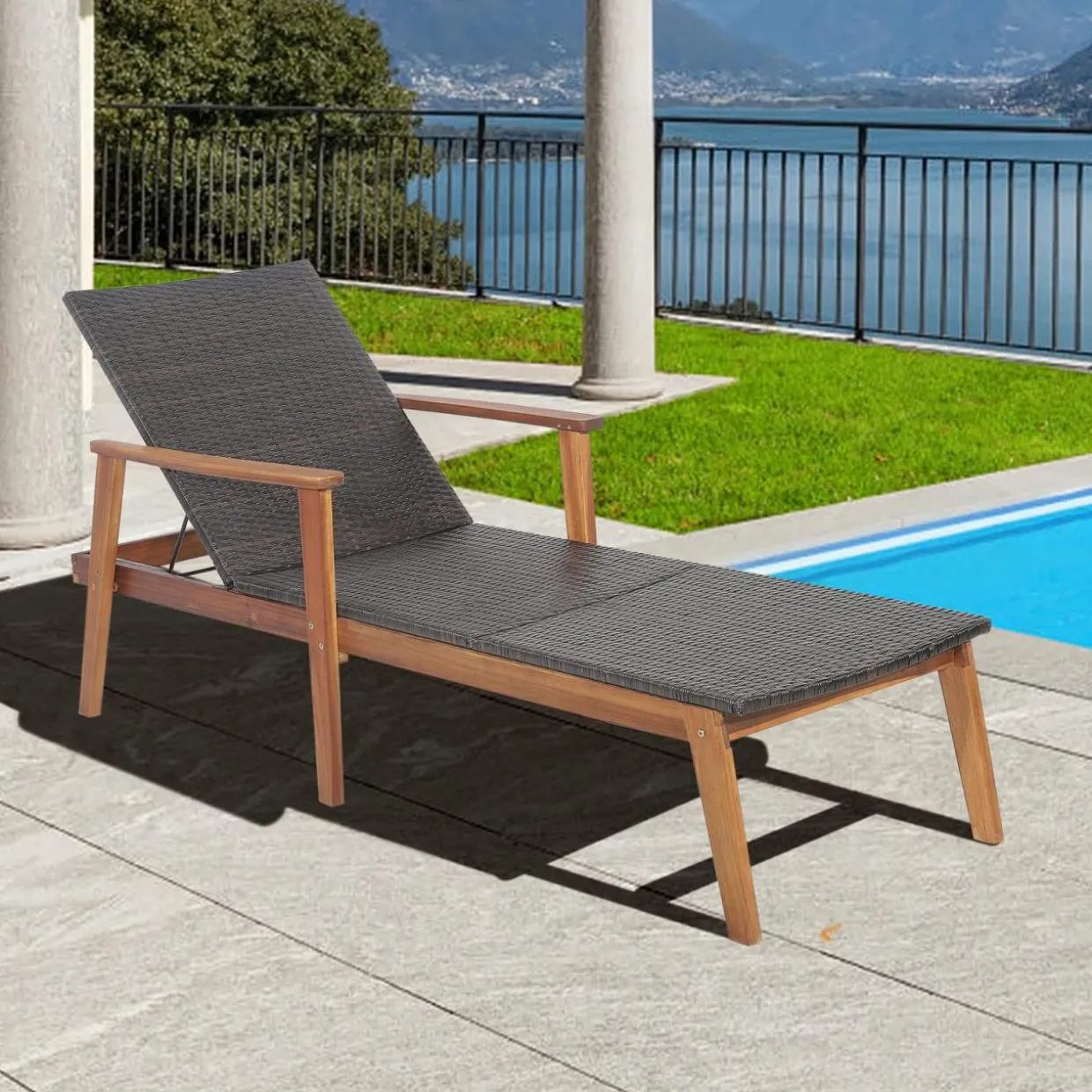 Tangkula Patio Lounge Chair, 4-Position Adjustable Recliner with Fully Flat Position