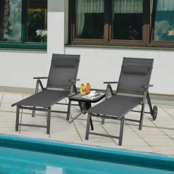 Tangkula Patio Lounge Chair w/Wheels, Outdoor Folding Chaise Lounger w/7 Adjustable Backrest Positions