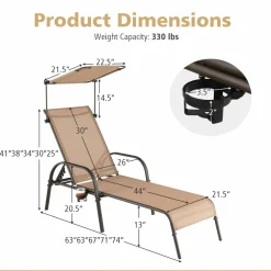 Tangkula Patio Lounge Chair, Outdoor Chaise Lounge with 5-Level Adjustable Backrest
