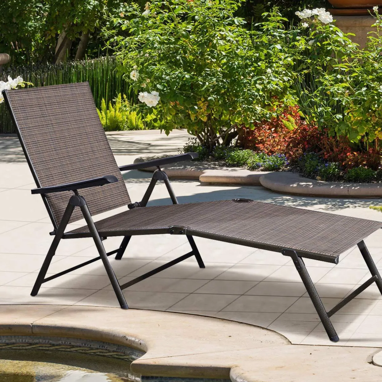 Tangkula Patio Lounge Chair Chaise, Adjustable Backrest, 5 Back & 2 Leg Positions Outdoor Reclining Lounger Chairs