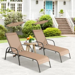 Tangkula Patio Lounge Chair, Outdoor Chaise Lounge with 5-Level Adjustable Backrest