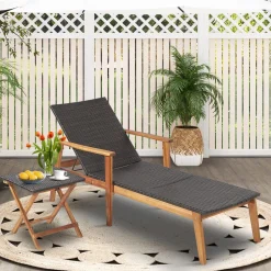 Tangkula Patio Lounge Chair, 4-Position Adjustable Recliner with Fully Flat Position
