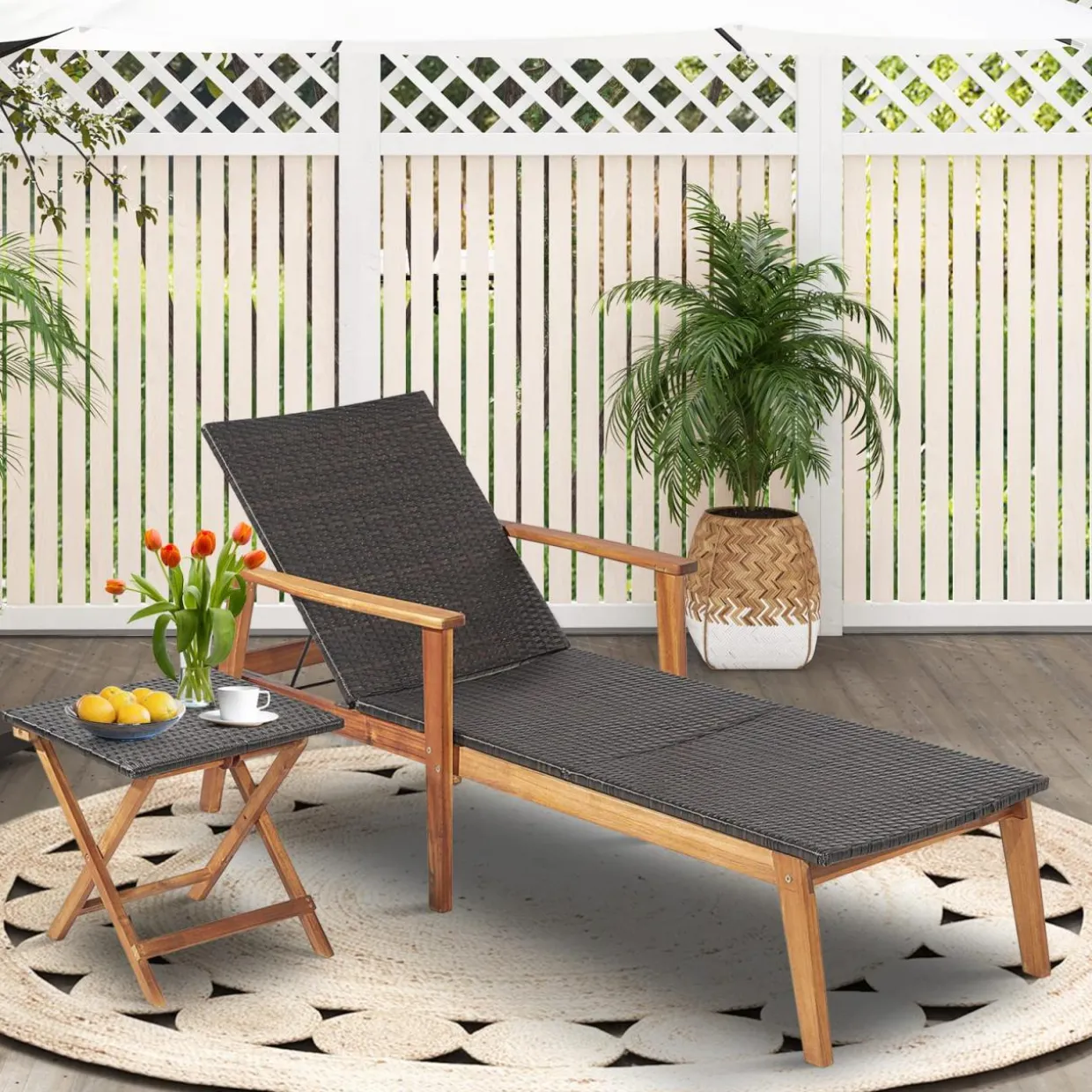 Tangkula Patio Lounge Chair, 4-Position Adjustable Recliner with Fully Flat Position