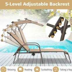 Tangkula Patio Lounge Chair, Outdoor Chaise Lounge with 5-Level Adjustable Backrest