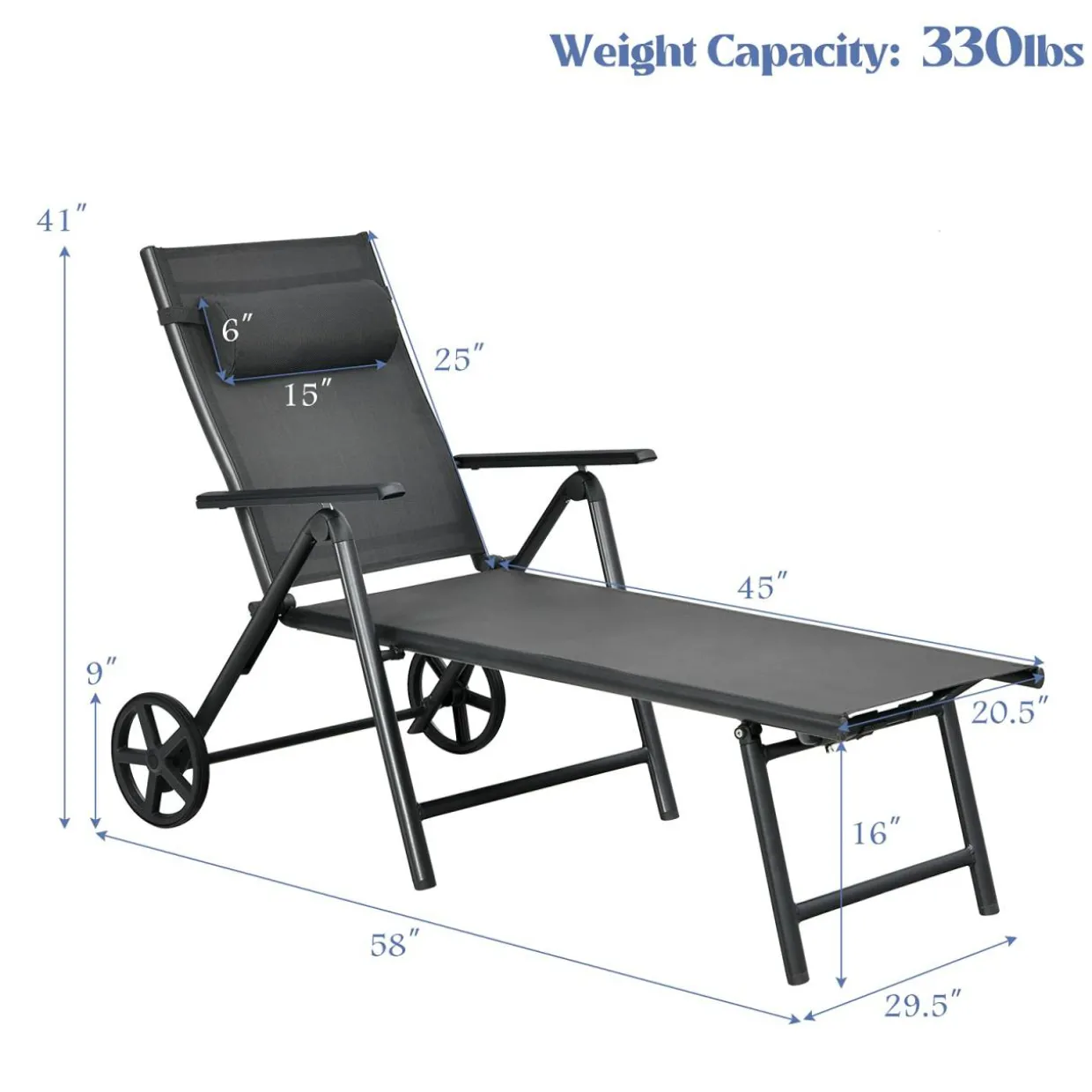 Tangkula Patio Lounge Chair w/Wheels, Outdoor Folding Chaise Lounger w/7 Adjustable Backrest Positions