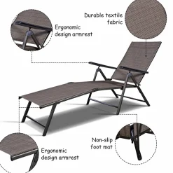 Tangkula Patio Lounge Chair Chaise, Adjustable Backrest, 5 Back & 2 Leg Positions Outdoor Reclining Lounger Chairs