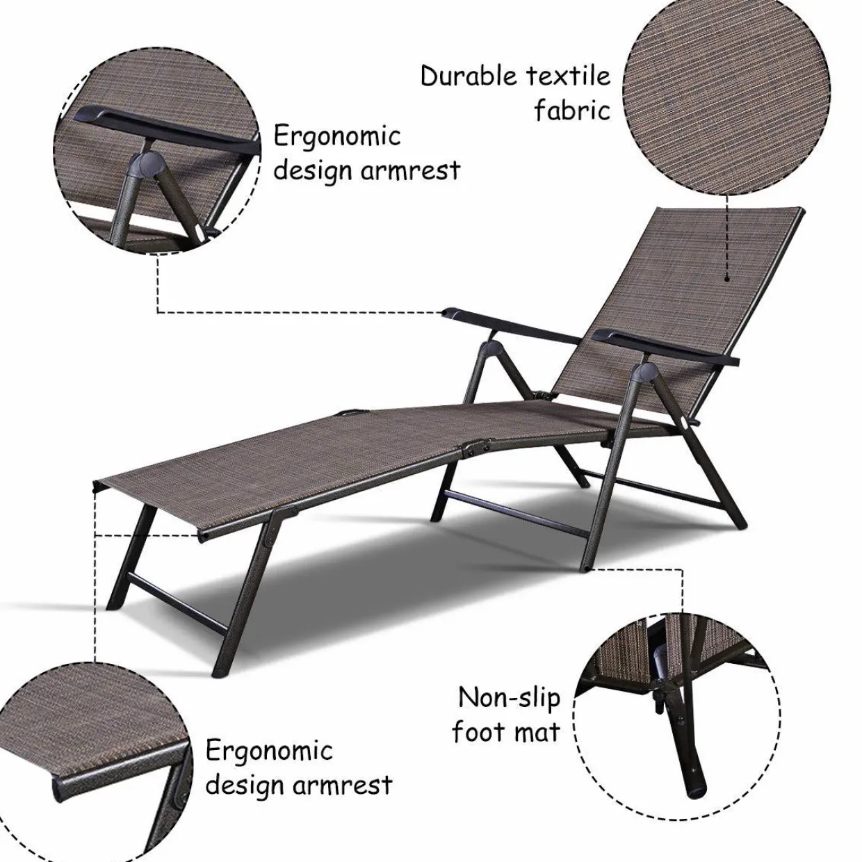 Tangkula Patio Lounge Chair Chaise, Adjustable Backrest, 5 Back & 2 Leg Positions Outdoor Reclining Lounger Chairs