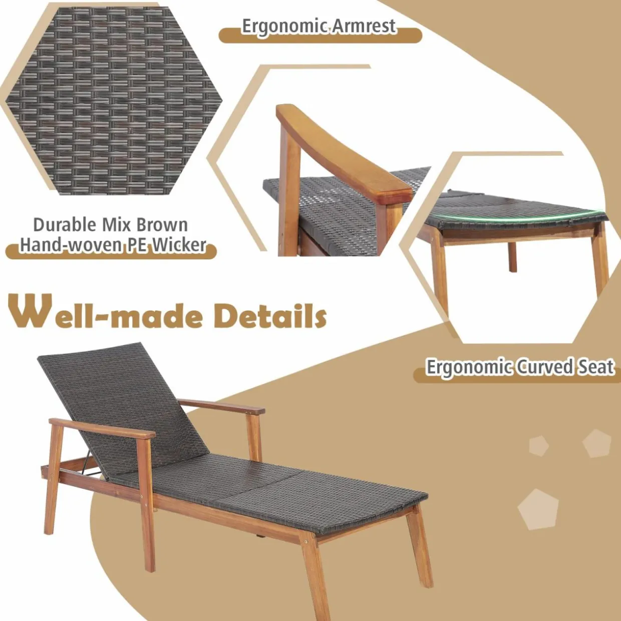 Tangkula Patio Lounge Chair, 4-Position Adjustable Recliner with Fully Flat Position