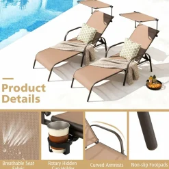 Tangkula Patio Lounge Chair, Outdoor Chaise Lounge with 5-Level Adjustable Backrest
