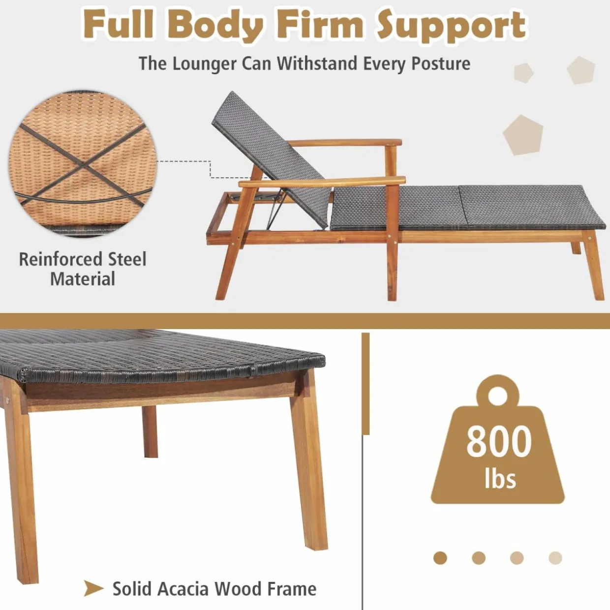 Tangkula Patio Lounge Chair, 4-Position Adjustable Recliner with Fully Flat Position