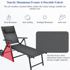 Tangkula Patio Lounge Chair w/Wheels, Outdoor Folding Chaise Lounger w/7 Adjustable Backrest Positions
