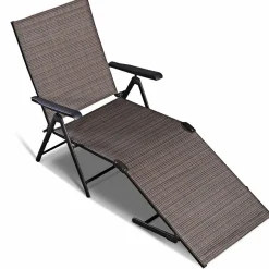 Tangkula Patio Lounge Chair Chaise, Adjustable Backrest, 5 Back & 2 Leg Positions Outdoor Reclining Lounger Chairs