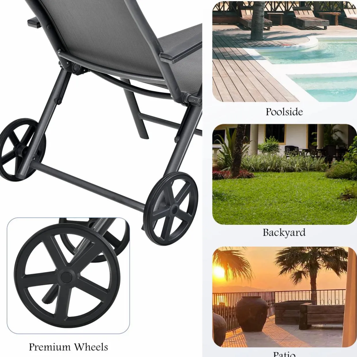 Tangkula Patio Lounge Chair w/Wheels, Outdoor Folding Chaise Lounger w/7 Adjustable Backrest Positions