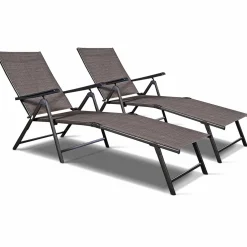 Tangkula Patio Lounge Chair Chaise, Adjustable Backrest, 5 Back & 2 Leg Positions Outdoor Reclining Lounger Chairs