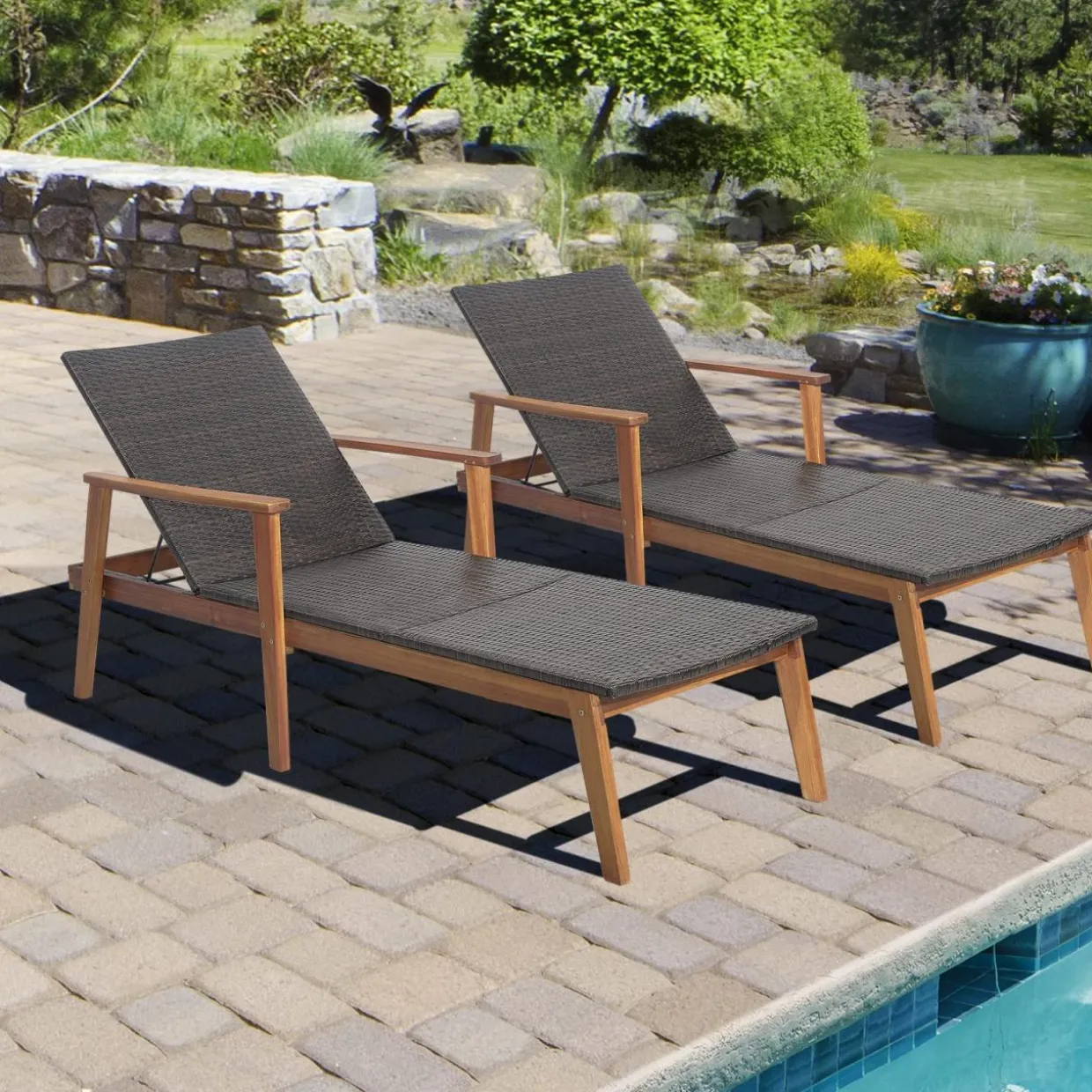 Tangkula Patio Lounge Chair, 4-Position Adjustable Recliner with Fully Flat Position